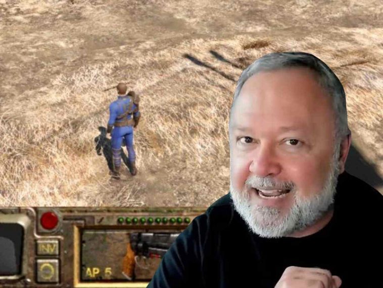 primo piano di tim cain con sullo sfondo il primo fallout