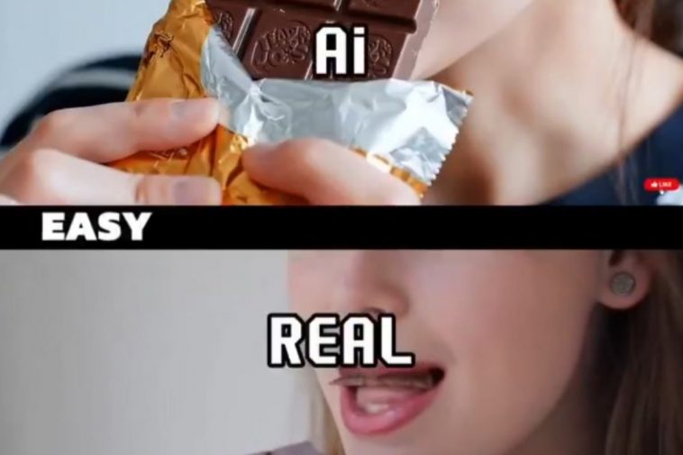 Video di ragazza che mangia la cioccolata: un contenuto vero a confronto con un contenuto AI