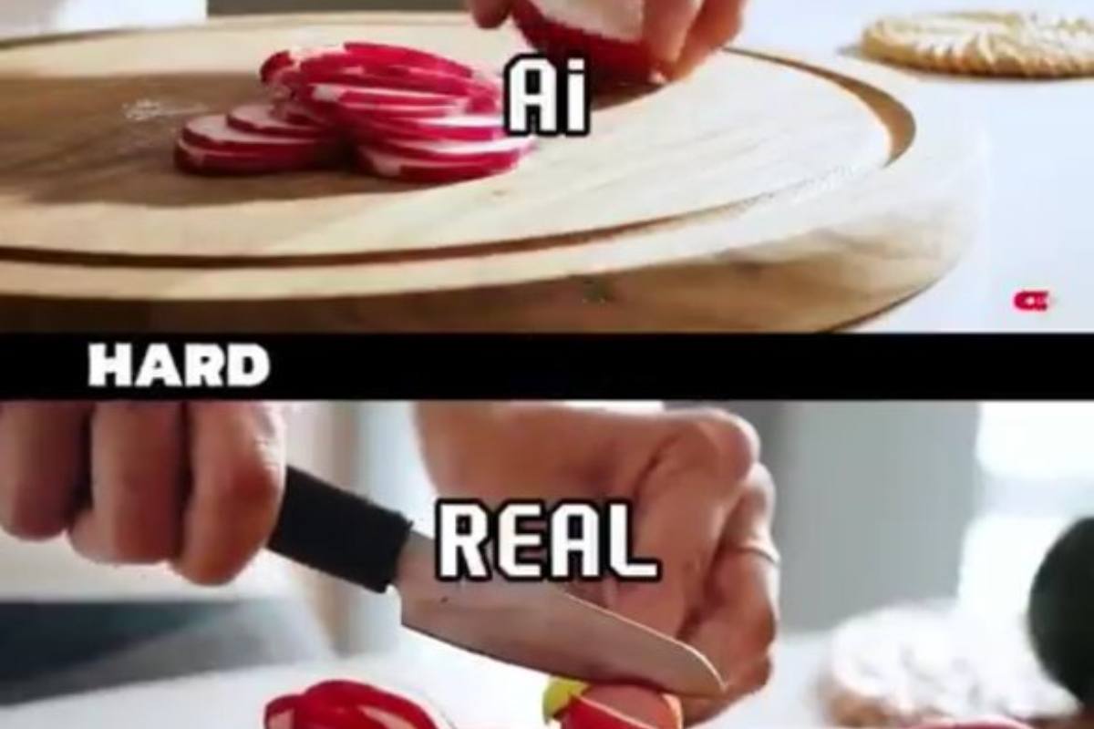 Taglio di una cipolla: un video AI e uno reale