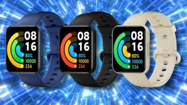 smartwatch xiaomi poco watch su sfondo blu tech in 3 colorazioni differenti