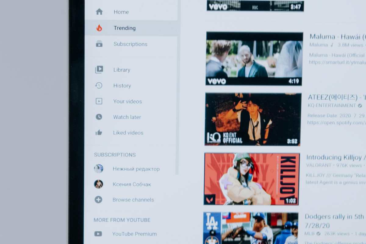 Un dettaglio della home di YouTube