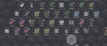 schermata gameplay di cividle con caselle esagonali grigie