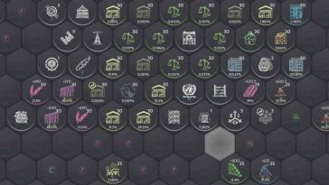 schermata gameplay di cividle con caselle esagonali grigie