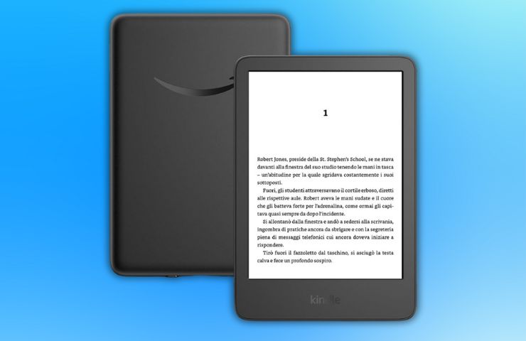 amazon kindle su sfondo azzurro fronte retro