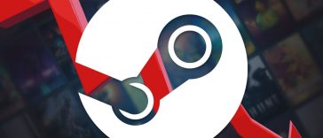 logo Steam con freccia rossa che indica un calo