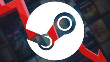logo Steam con freccia rossa che indica un calo