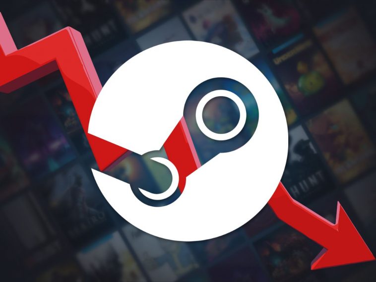 logo Steam con freccia rossa che indica un calo