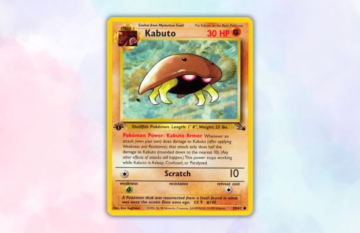 carta kabuto prima edizione set fossil su sfondo rosa