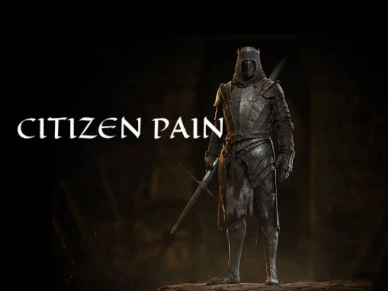 soldato con alabarda, scritta citizen pain