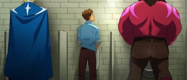 dispatch immagine copertina con personaggi di spalle in bagno