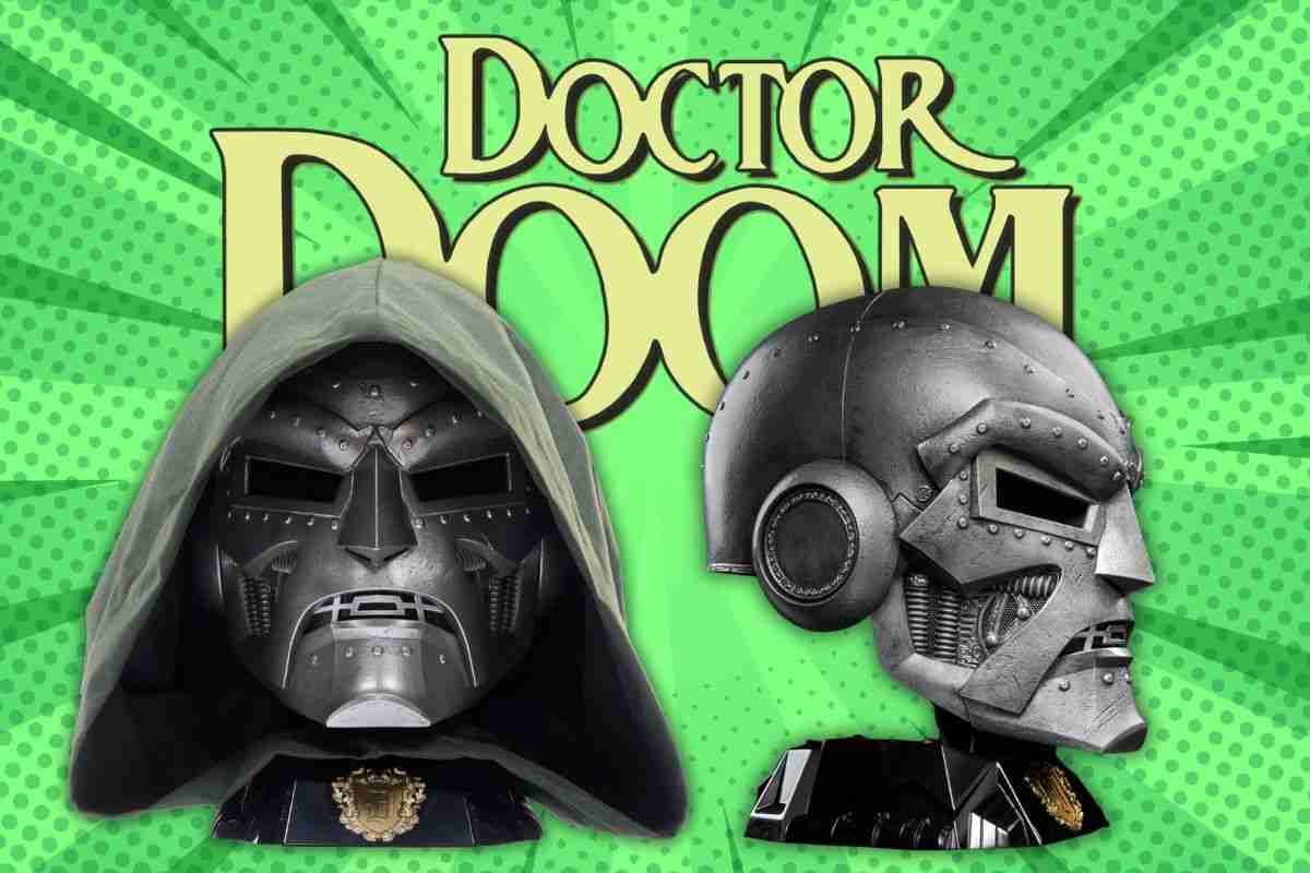 maschera di ferro con cappuccio, maschera di ferro d profilo, scritta doctor doom