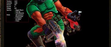 Doom Guy in primo piano su sfondo pagina di DoomScroll