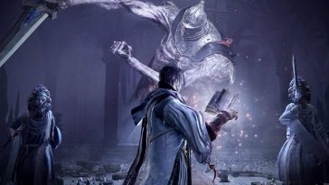 screenshot di elden ring nightreign forsaken hallows con mago davanti a statue