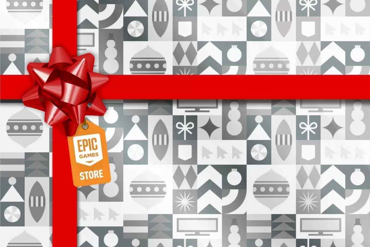 fiocco rosso regalo, sfondo grigi epic games store