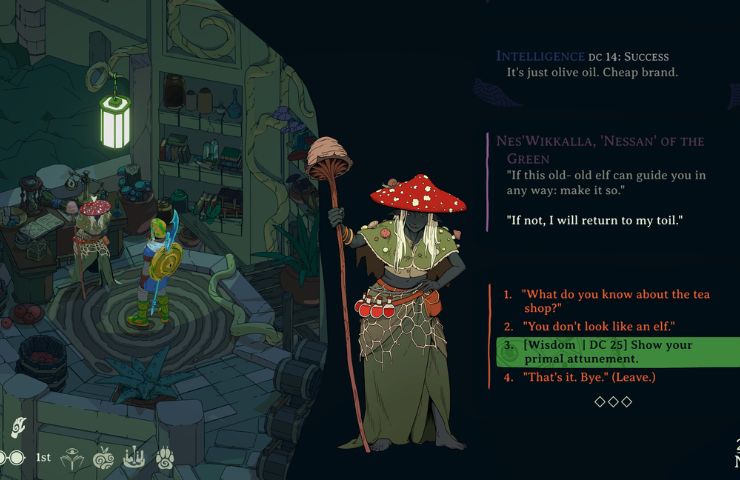 screenshot di esoteric ebb con una scelta multipla con NPC
