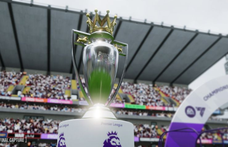 screenshot di Football Manager 26 con trofeo premier league