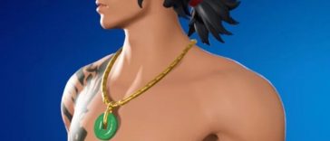 primo piano sul petto della skin di wu carter in fortnite