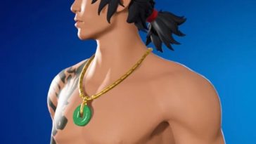 primo piano sul petto della skin di wu carter in fortnite