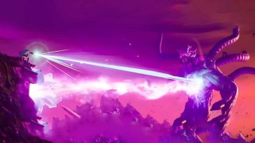 guerriero magico spara raggio contro mostro draconico