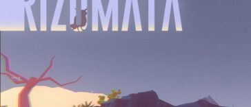 paesaggio con alberi e uccelli, scritta rizomata