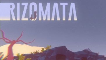 paesaggio con alberi e uccelli, scritta rizomata