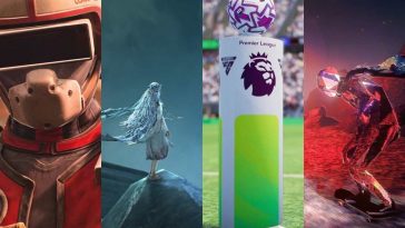 collage di quattro giochi affiancati verticale: arc raiders, elden ring nightreign, football manager 26, skate story