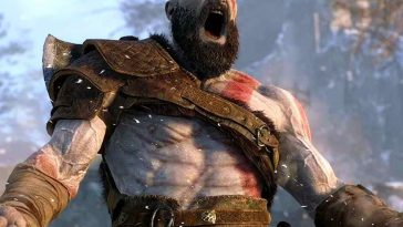 uomo con pelle banca e striscia rossa con pelliccia che urla