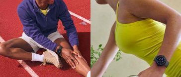 immagine divisa a metà con due persone che indossano il google watch 4