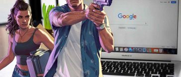 personaggi protagonisti di gta 6 davanti al PC con schermata google