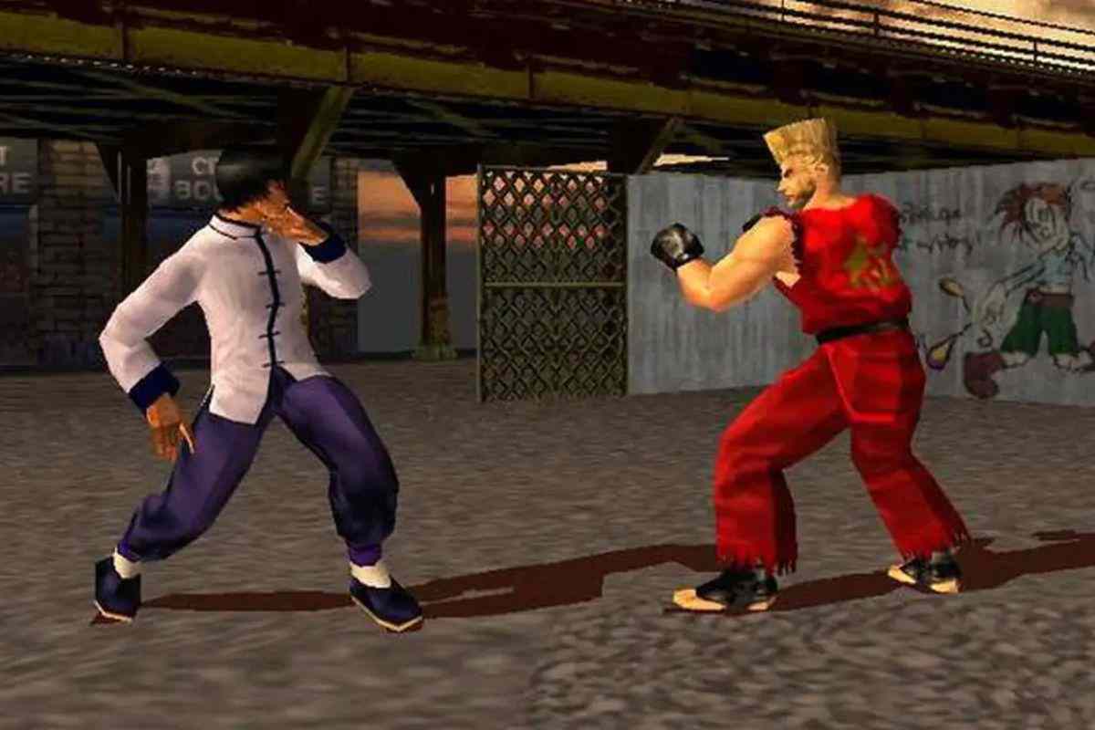 personaggio con camicia bianca che combatte con personaggio biondo con tuta rossa