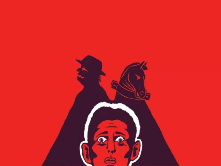 faccia uomo sconvolta, uomo e cavallo appoggiati