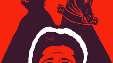 uomo con faccia rossa, immagne stilizzata uomo con cappello e cavallo