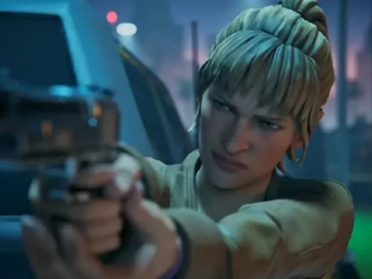 donna bionda grafica fortnite con pistole