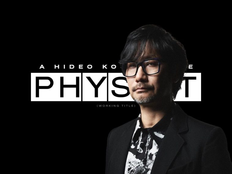 sfondo nero con logo physint e kojima in primo piano