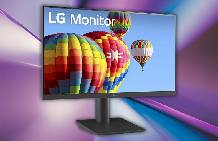 monitor LG su sfondo tech colorato