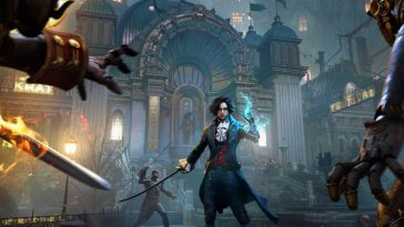 personaggio maschio con braccio con fuoco blu, vestito blu ttocentesco, spada curva in mano, mostri lo aggrediscono