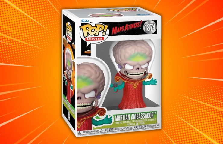 funko pop Mars Attacks: ambasciatore marziano su sfondo arancione