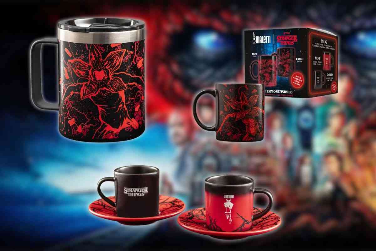 Set 2 Tazzine con Piattini Stranger Things, Tazza in Ceramica Stranger Things, Tazza Termica con Manico Stranger Things