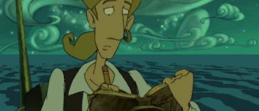 protagonista moneky island ragazzo con capelli biondi e camcia bianca che scrive su diario