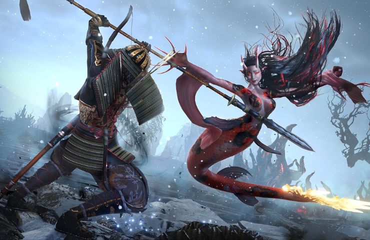 screenshot di Nioh 3 con lotta fra samurai e arpia
