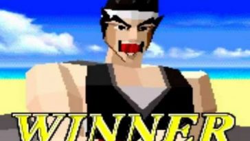 personaggio in 3D con capelli neri e bandana bianca, canottiera nera, scritta WINNER