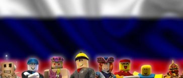 personaggi di roblox sorridenti davanti bandiera russa