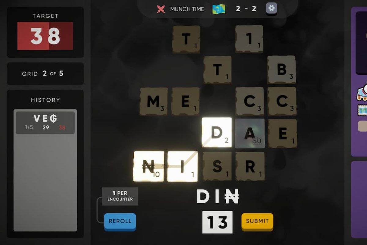 schermata con lettere disposte come per giocare a scarabeo