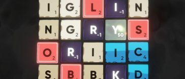 quadrato di lettere di colore bianco, rosso, viole e blu