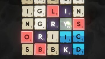 quadrato di lettere di colore bianco, rosso, viole e blu