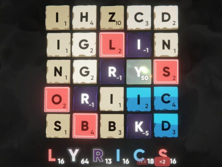 quadrato di lettere di colore bianco, rosso, viole e blu