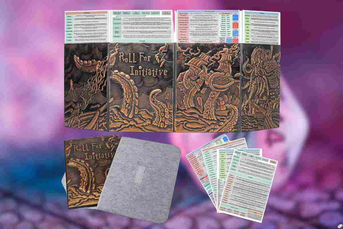 schermo master con immagini mostro con tentacoli che stritola nave, fogli, custodia grigia