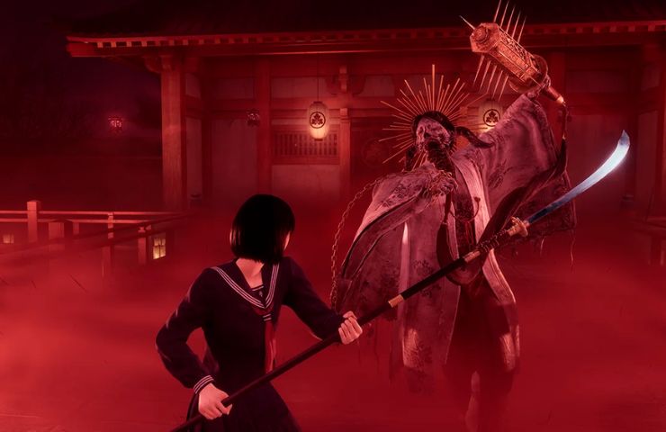 screenshot di silent hill f con personaggio che combatte un demone