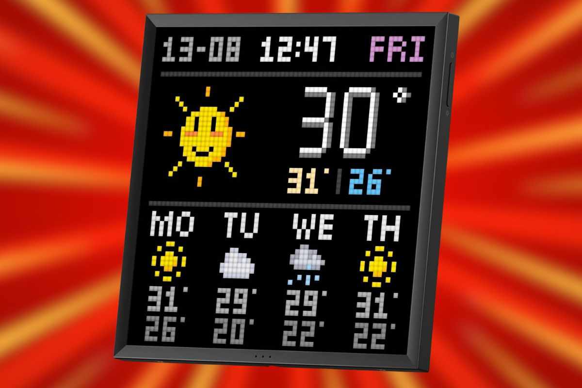 schermo con previsioni del tempo sole sorridente