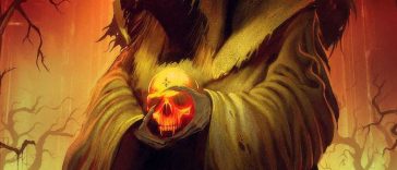 key art di the temple of elemental evil con demone incappucciato con teschio in mano in primo piano